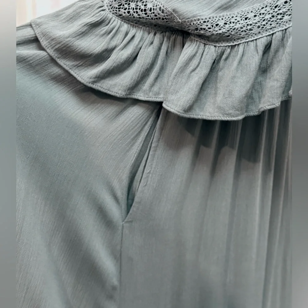 Free People Sage Blue Ruffled Maxi Dress